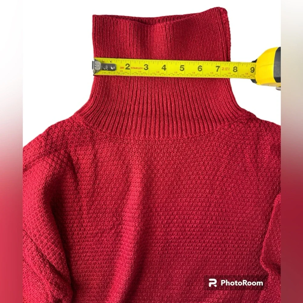 Women's Red Wine Turtleneck Sweater Chunky Knit Long Sleeve pullover Loose Small